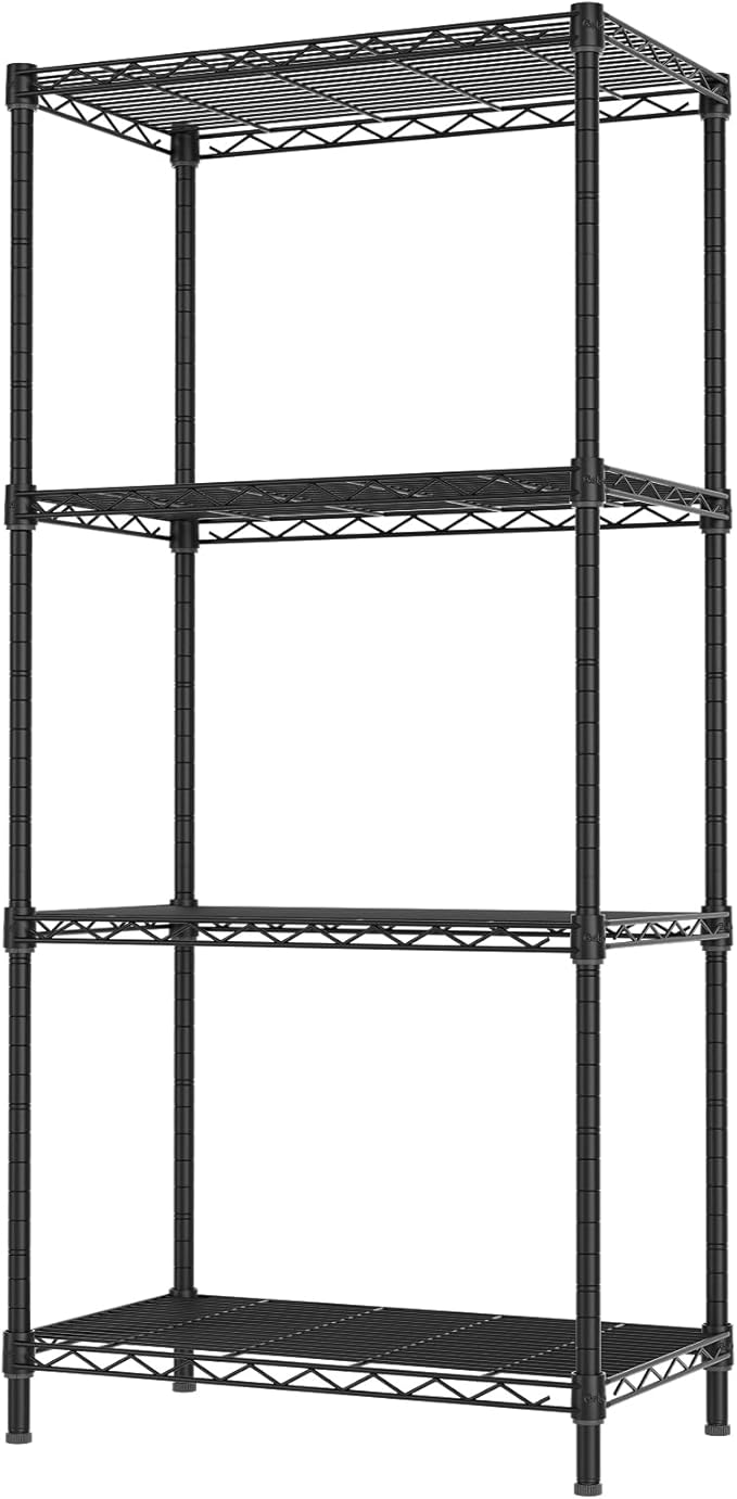 Golpart 4 Tier Adjustable Storage Shelves,Heavy Duty Metal Utility Shelf 600LBS Capacity,Wire Shelving Unit Organizer Rack for Home Kitchen Office BathroomM Pantry Room 12" D x 22" W x 44" H Black