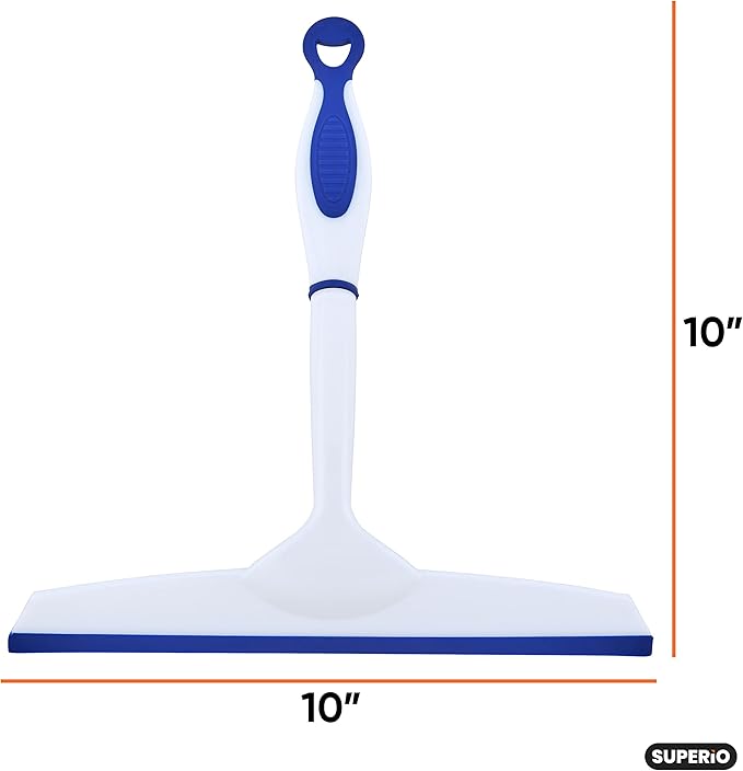 Superio Rubber Squeegee Blue 10", Streak Free All Purpose Window Squeegee, Comfort Grip Handle and Hanging Hook.