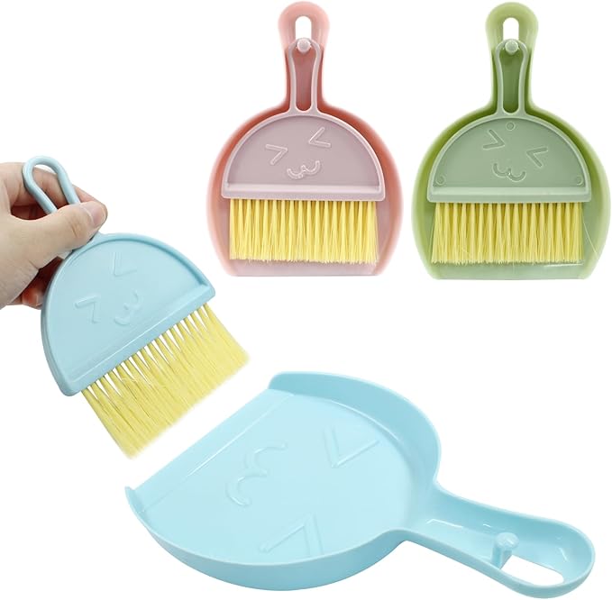 Hitefu Small Broom and Dustpan Set, Mini Dust Pans and Brush Set, Broom with Dustpan Combo Set for Home Cleaning, Sofa, Kitchen, Table, Countertops, Storage Shelves & Pets Area(3 Colors)