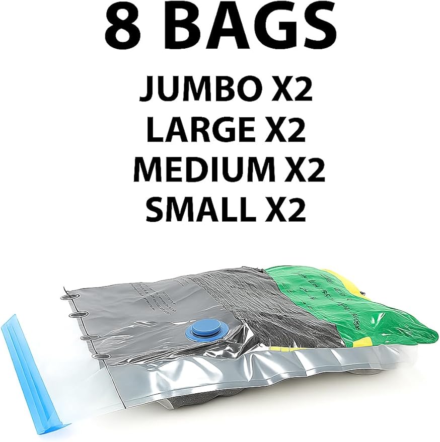 Vacuum Storage Bags with Electric Pump and Hand Pump,8 Pack Vacuum Seal Bags for Clothing,Space Saver Bags for Travel and Home(2(40 * 60) 2(50 * 70) 2(60 * 80) 2(80 * 100))