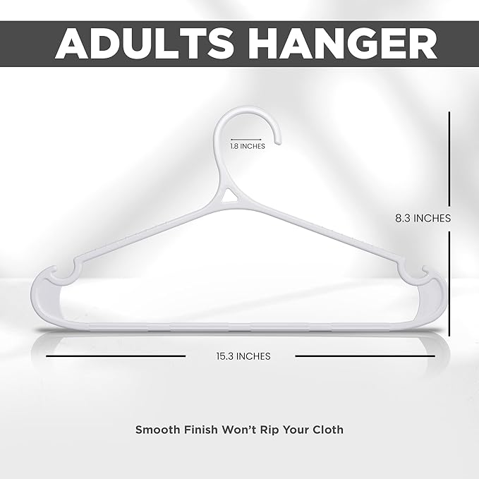 Utopia Home Plastic Hangers 50 Pack for Shirts & Pants – Space-Saving Heavy Duty Plastic Hangers with Non-Slip Shoulder Grooves & Notches - Anti-Slip Pants Bar for Increased Grip (White)