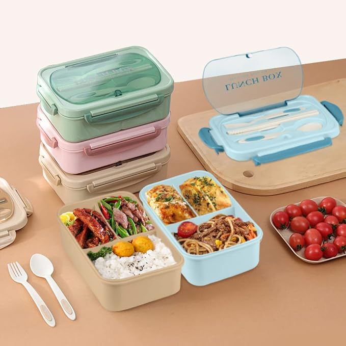 NatraProw Bento Box for Adult, 1200 ML Lunch Containers for Adults, LeakProof Lunch Box with Utensils, BPA Free, 3 Compartment Bento Box Microwave Safe, Green