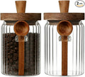 ANSQU Glass Jar with Wooden Lid & Spoon, 20.3oz Food Storage Containers Coffee Jar Coffee Grounds Container, Coffee Canister holds up to 7.4oz Coffee Beans (2 Pack)