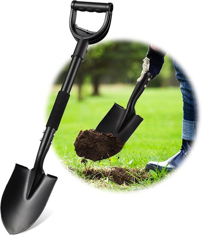 Shovel for Digging, 31" Garden Shovel with Ergonomic D-Grip, Compact Small Metal Spade Shovel for Gardening Camping, Kids Sand Beach Mini Spade, Portable