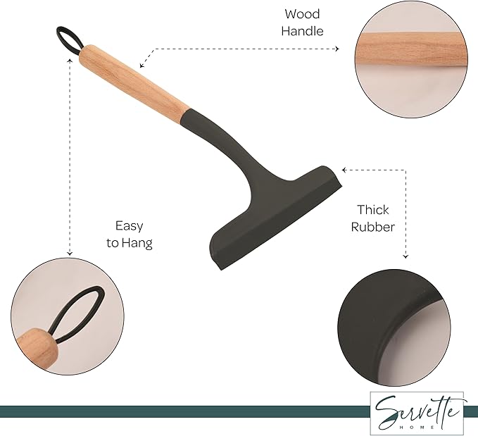 Household Squeegee with Wood or Bamboo Handle, Streak-Free Surface Cleaner, Water Removal Tool (Wood Handle)