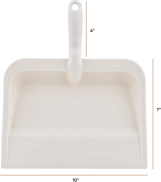 Superio Heavy Duty Plastic Dustpan with Comfort Grip Handle Beige, Durable, Lightweight Multi Surface Dust Pan Easy Broom Sweeping, 10 inch Wide
