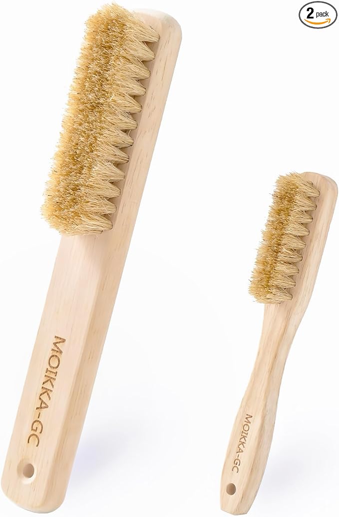 Wood Laundry Stain Brush Set (Large + Small) with Boar Bristles – Tough Stain Remover for Delicates, Cotton, Linens & Shoes, Laundry Scrub Brushes for Clean Fabric