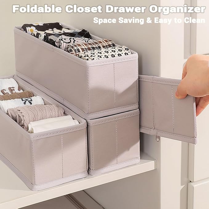 MURRI&MURRDI Mini Foldable Clothes Drawer Organizer 6 Pcs, Small Fabric Storage Organizer for Nursery, Sock, Underwear, Bra, Belt, Tie, Scarves , Gray