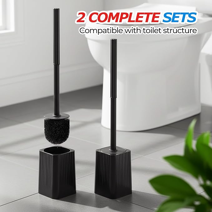 2Pack Toilet Bowl Brush and Holder Set - Toilet Scrubber Brush,Cleaning Brush,Bathroom Decor,Household Essentials,Cleaning Supplies,Home Essentials,Black