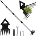 Upgraded Weed Puller Tool with Long Handle, 56" Manual Weeder Remover Tool, 2 in 1 Hand Weed Rake Garden Hoe for Gardening, Heavy Duty Uprooting Weeding Pull for Lawn, Yard, Patio Garden