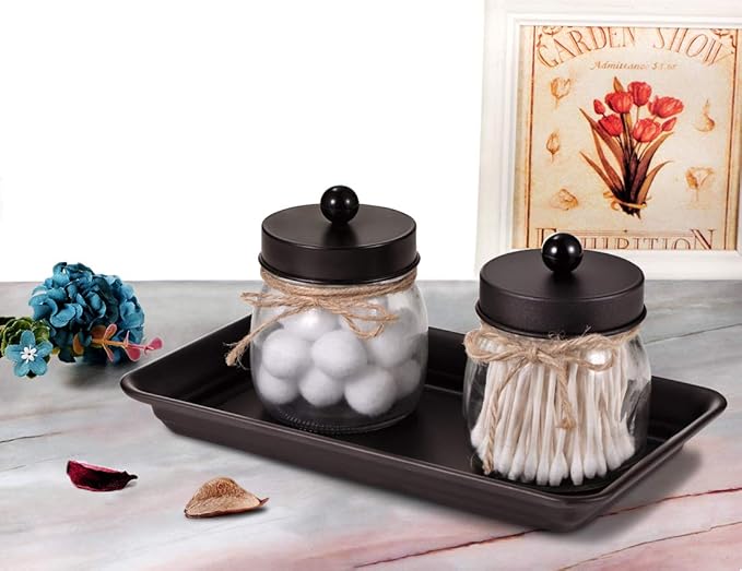 Vintage Farmhouse Decor Metal Vanity Tray(2 Pack),Countertop Guest Hand Towel Storage Organizer Tray Dispenser, Sturdy Holder for Perfume,Cosmetics, Jewelry, Makeup Bathroom Organizer (Bronze)