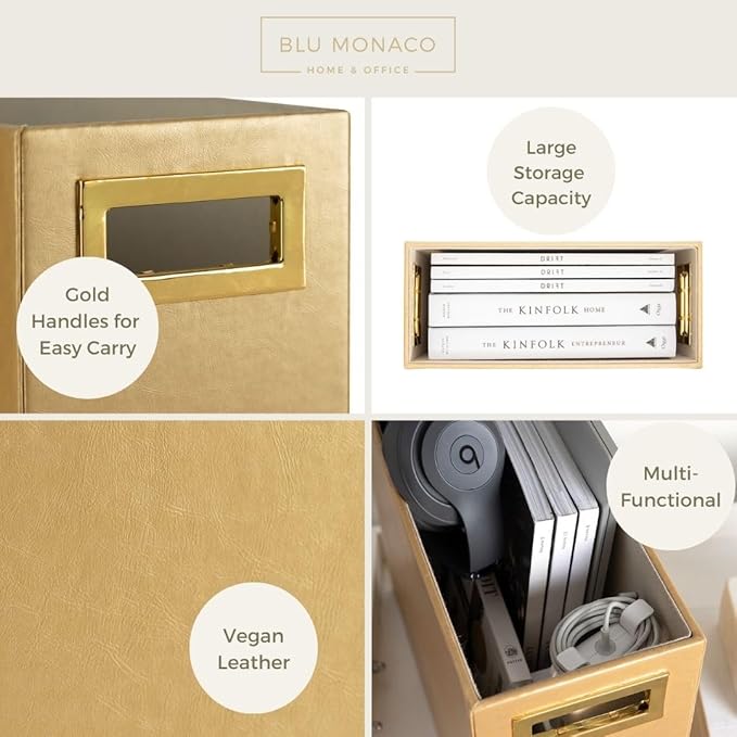 BLU MONACO Gold Magazine Basket: Stylish Gold Rack and Organizer for Floor or Bathroom Storage – Decorative Narrow Book and Magazine Holder.