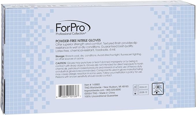 ForPro Disposable Nitrile Gloves, Chemical Resistant, Powder-Free, Latex-Free, Non-Sterile, Food Safe, 4 Mil