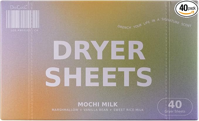 DedCool Dryer Sheets | Mochi Milk | 40 Count | Non-Toxic, Vegan Fabric Softener Sheets | Peach, Marshmallow & Sweet Rice Milk Scent | Softens & Freshens