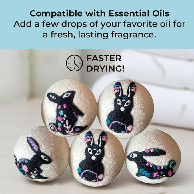 Ezhippie Quality Wool Dryer Balls - 6 XL Rabbit Pack - 1000+ Loads - Pure Organic Wool - Reusable Natural Fabric Softener Perfect with Essential Oils, Reduce Clothing Static and Wrinkles