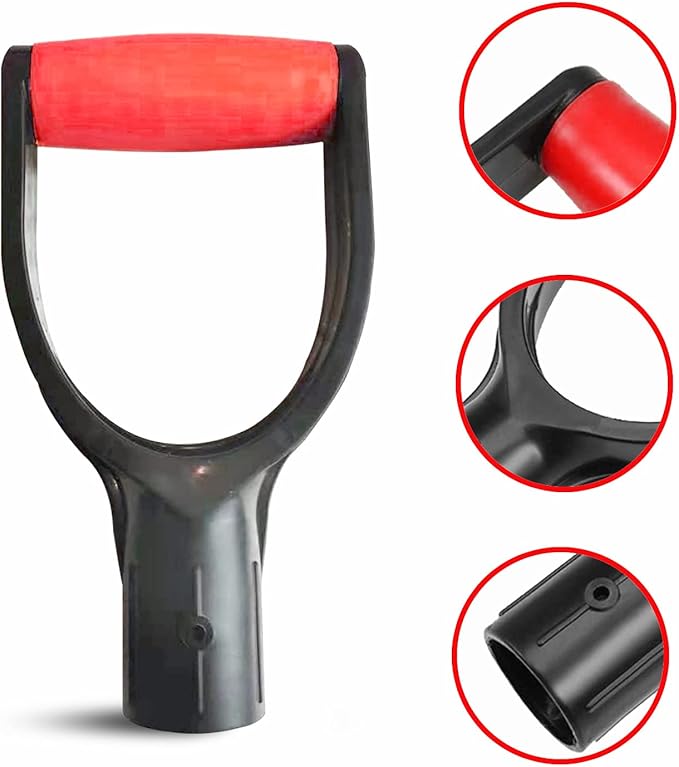 D Grip Plastic Spade Handle, 32mm Inner Diameter Snow Shovel Handle, Snow Scoop Digging Raking Tool Accessory (Red)
