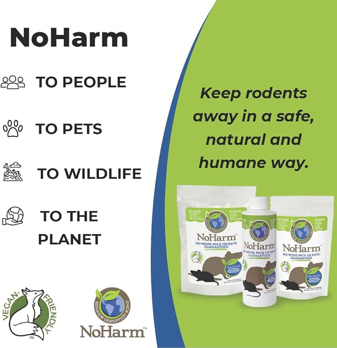 NoHarm Rodent Control | Smarter Than Repellent | Blocks Scent-Trails | Disrupts Mice and Rats | Safe | 4 Packets for Indoor Use