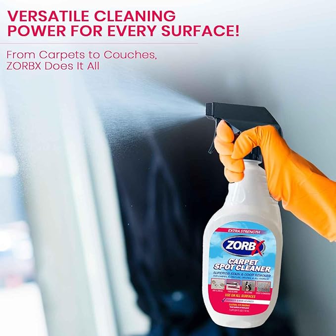 ZORBX Carpet Odor and Stain Remover Spray 24 oz - Perfect Addition to Cleaning Supplies - All-Purpose Carpet Spot Cleaner - Citrus Scented Pet Stain Remover - Fast-Acting Carpet Cleaner Solution