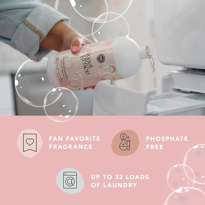 Bridgewater Candle Sweet Grace 32 oz Laundry Detergent Liquid | Highly Scented Luxury Laundry Experience | Deep Cleaning and Powerfully Fragranced
