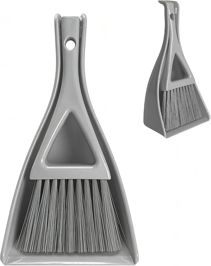 Dust Pan Broom Brush Dustpan -Mini Broom and Dustpan Combo Set, Handheld Sweeper Cleaning for Tables, Keyboards, Guinea Pig Cage, and Cat Litter, etc. (Grey)