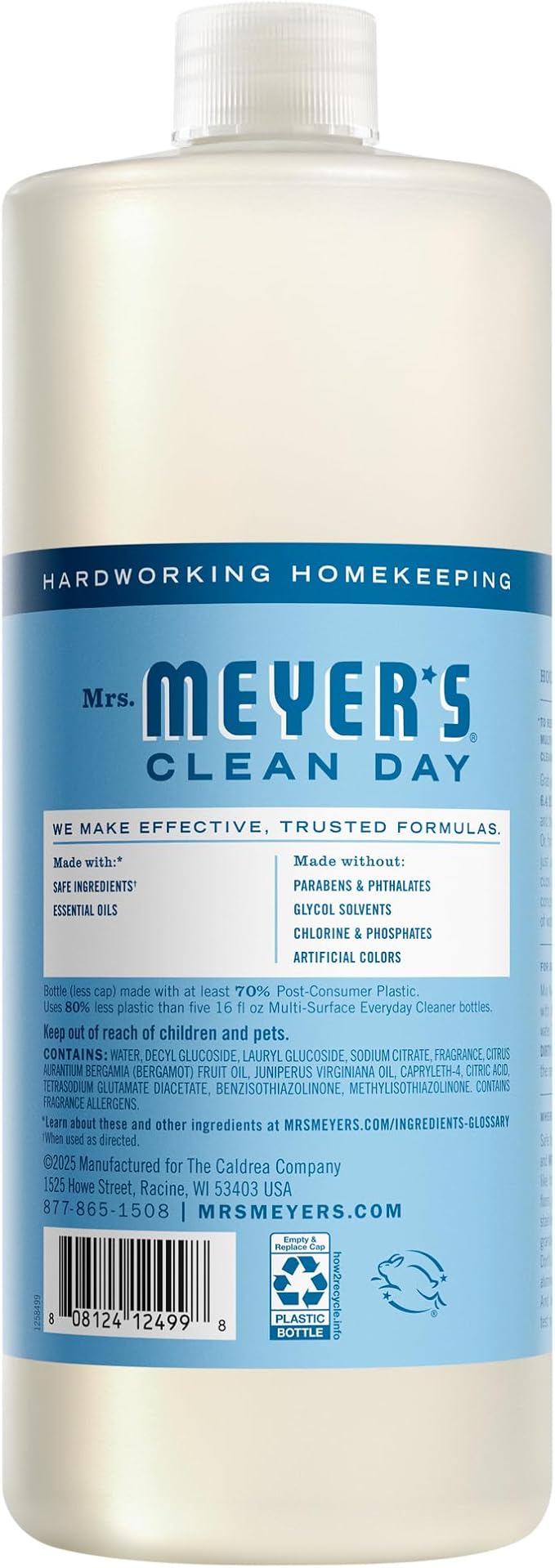 Mrs. MEYER'S CLEAN DAY Multi-Surface Everyday Concentrate, Rain Water Scent, 32 Fl Oz Bottle