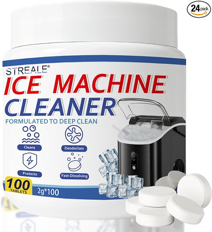 Ice Machine Cleaner Maker and Descaler - 100 Ice Maker Cleaner Tablets Compatible with All Major Brands, Nickel Safe Descaler Countertop Portable Commercial Icemaker Cleaning Solution