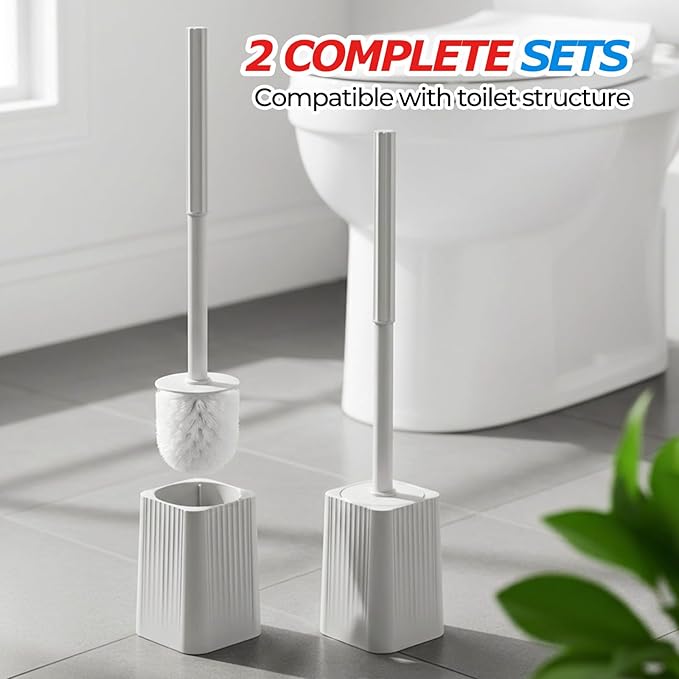 2Pack Toilet Bowl Brush and Holder Set - Toilet Scrubber Brush,Cleaning Brush,Bathroom Decor,Household Essentials,Cleaning Supplies,Home Essentials,Light Gray