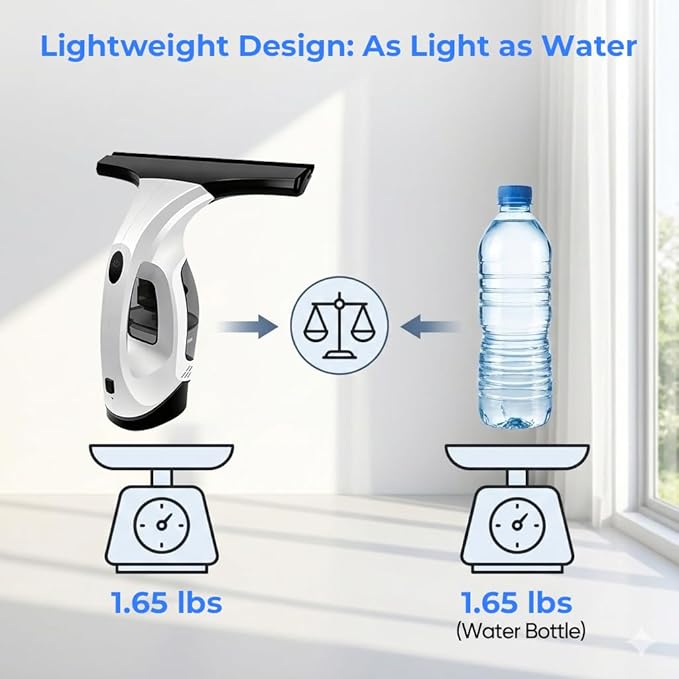 Plubedo Window Vacuum Squeegee Cordless Electric Window Cleaner Tool 11 inches Window Cleaning Kit Shower Squeegee for Shower Doors, Mirrors, Car Windshields and Tiles