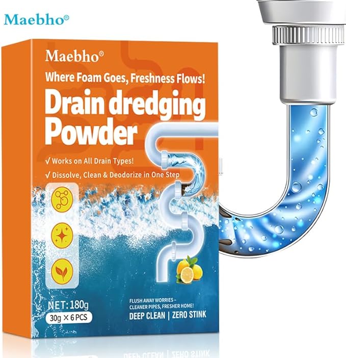 Powerful Sink Pipe Dredge Cleaner, 6 Pack Drain Cleaner Powder, Fast-Acting Foaming Portable Sink & Drain Cleaning Foam for Kitchen Toilet Pipe Dredging