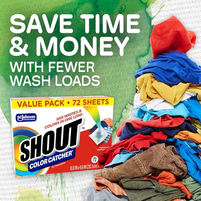 Shout Color Catchers for Laundry, Allow Mixed Washes, Prevents Color Runs and Maintains Original Clothing, 72 Count - Pack of 2 (144 Total Sheets)