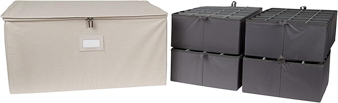 Covermates Keepsakes - Adjustable Zip-Top Storage Box - Configurable FlexGrid Compartments - Heavy Duty Polyester- Reinforced Handles - Stackable Design - Indoor Storage, Beige Heather
