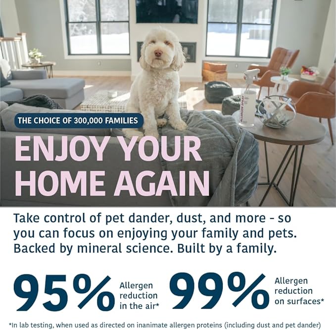Allergen Spray, Pets, Dust Allergies & More, Air & Surface, Just Add Water, Bottle with One Refill, Over 64oz Total