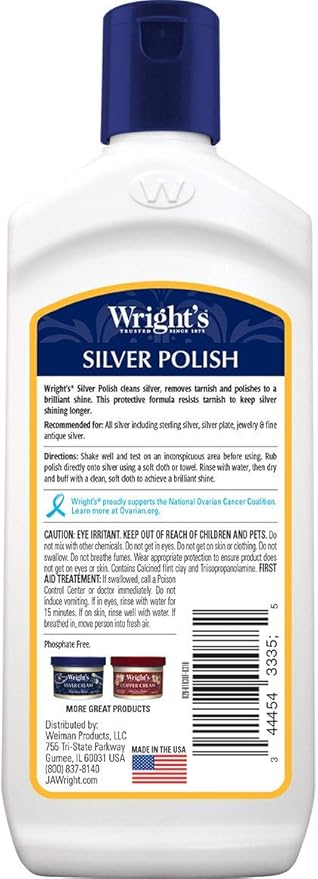 Wright's Silver_Cleaner and Polish - Ammonia Free - Use on Silver, Jewelry, Antique_Silver, Gold, Brass, Copper and Aluminum- 7 Ounce (Pack of 2)