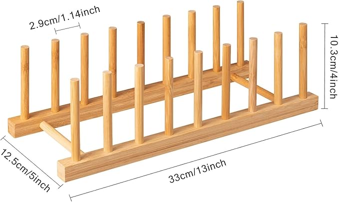 HBlife 2pcs Bamboo Dish Plate Bowl Cup Book Pot Lid Cutting Board Drying Rack Stand Drainer Storage Holder Organizer Kitchen Cabinet（Keep Dry）