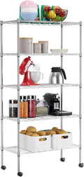 FDW Adjustable Storage Shelves 5-Tier Wire Shelving Unit Heavy Duty Metal Shelves with Wheels 14”Dx30”Wx61”H Storage Shelf Rack for Home Kitchen Commercial, Chrome