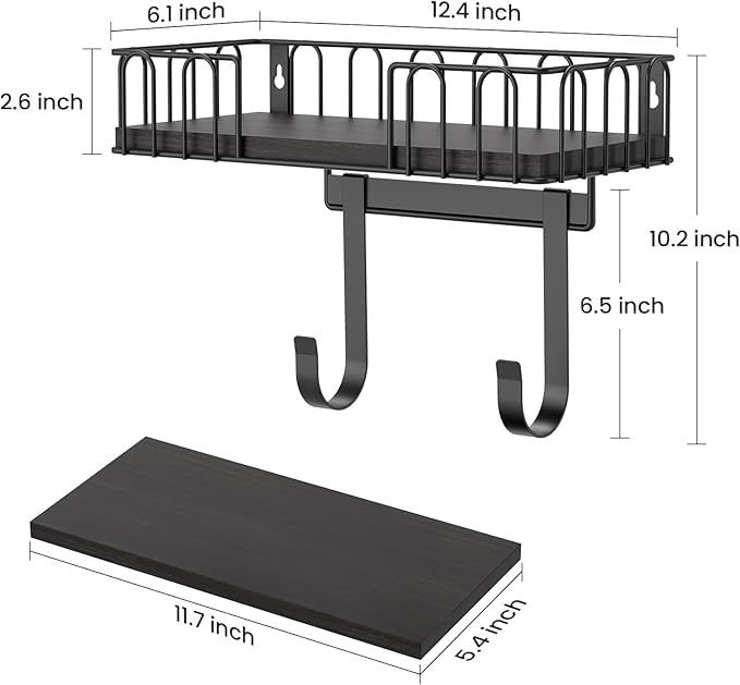 ORLESS Ironing Board Hanger Metal Wall Mount Iron and Ironing Board Holder, Laundry Room Decor and Storage with Large Storage Black Wooden Base Basket