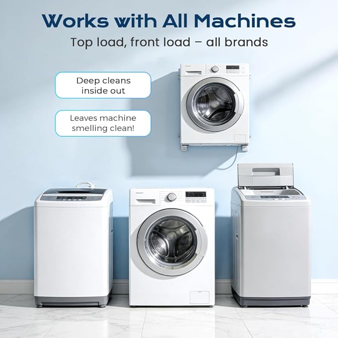 Washing Machine Cleaner Tablets, Deep Cleaning Descaler for Front & Top Load Washers, Clean Inside Drum and Laundry Tub Seal (2 boxes)