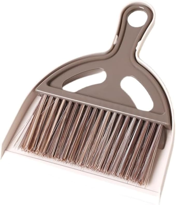 Mini Small Broom and Dustpan Set Small Dusting Brush for Camping, Tables, Desks, Keyboards, Window Cracks, Trash, Pets, and Other Cleaning Tools (Brown)