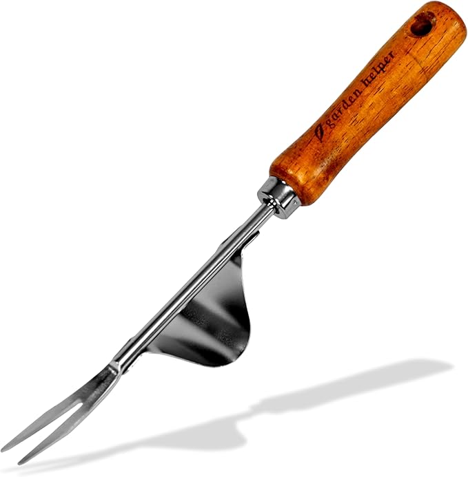 Weed Puller Heavy Duty Japanese Steel with Wood Handle, Hand Weeding Tool, Manual Weeder for Garden, Quick and Easy Weed Pull Tool, Made in Japan, Silver
