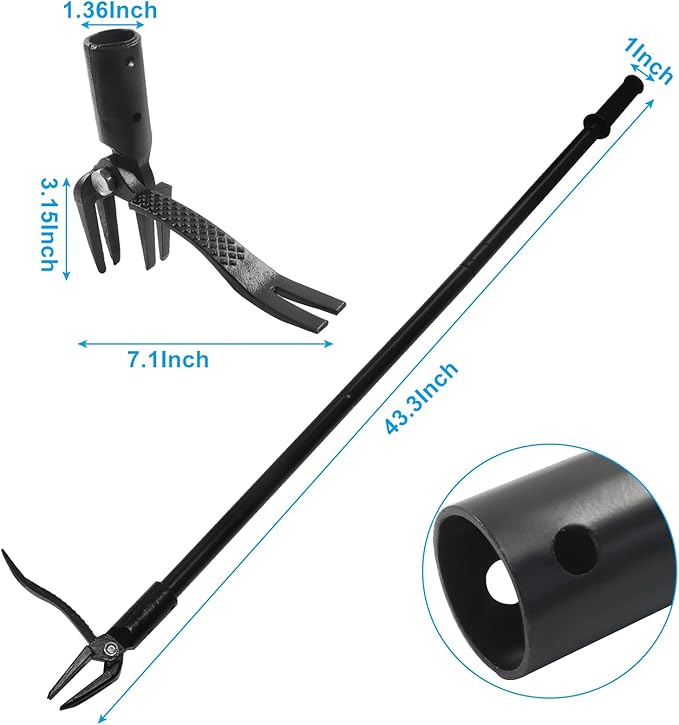 2Pcs Weed Puller Set, Stand up Weeder Weeding Tool, with Black Claw & Long Detachable Black Metal Handle, 46" Weed Remove Tool for Lawn & Garden, No Bending or Kneeling Required