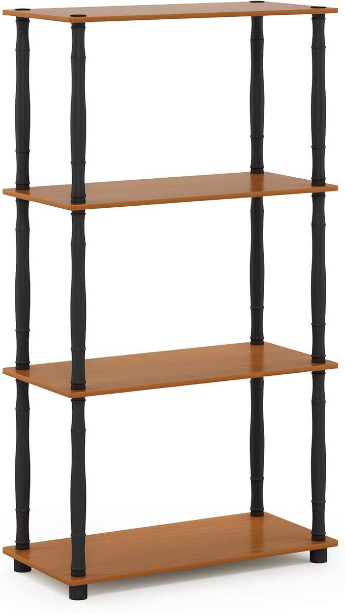 Furinno Turn-N-Tube 4-Tier Multipurpose Shelf Display Rack, Classic Tubes, Light Cherry/Black