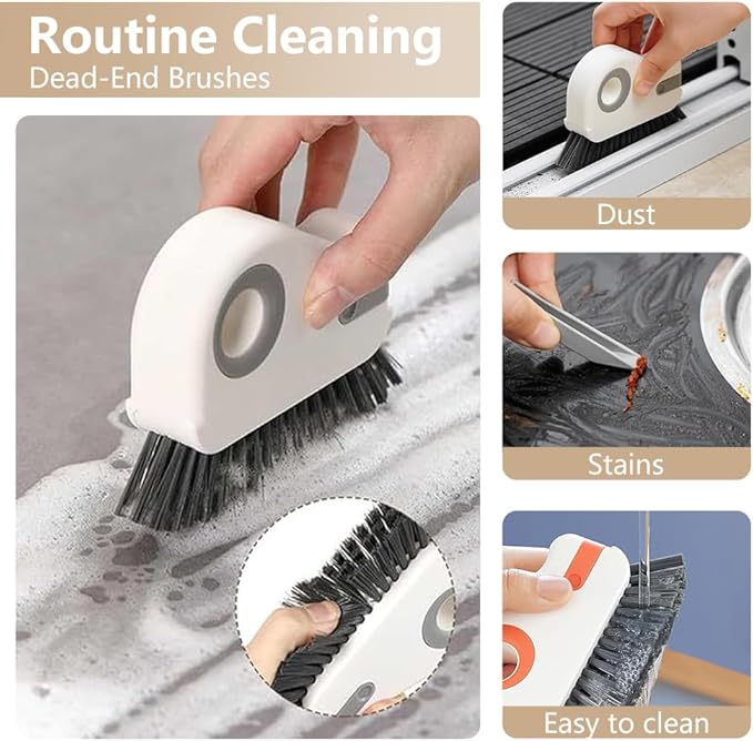 2 in 1 Groove Cleaning Brush, Window Track Cleaning Tools, Multifunction Window Track Cleaner with Hard Bristle and Hidden Scraper, Crevice Brush for Sliding Door Track, Window Seal, Sill (Max)