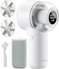 Fabric Shaver, 𝟮 𝗶𝗻 𝟭 Rechargeable Lint Remover with Brush, Large Sweater Shaver with Digital Display, 3 Speeds Lint Shaver, 6-Leaf Blades Lint Remover for Clothes, Sofa, Bedding, White
