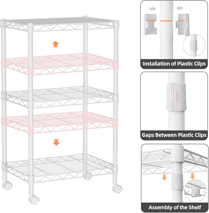 Golpart Small 3 Tier Shelves Storage Wire Shelving Unit Metal Shelf Adjustable Organizers Storage Shelving with Wheels for Bathroom Laundry Room Kitchen Pantry12”D x 18”W x 30.7”H White
