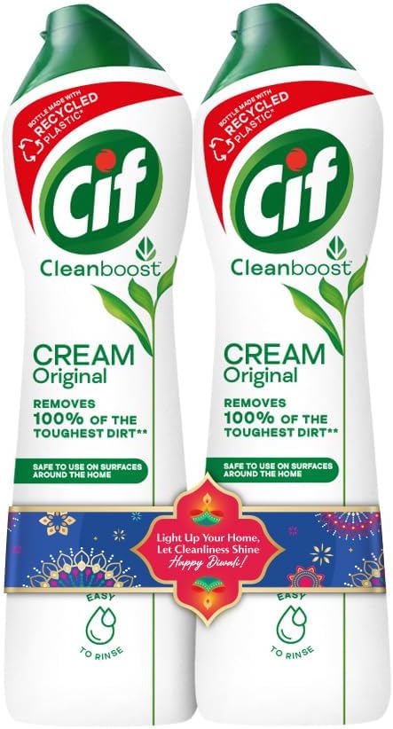 Cif Original Multipurpose Surface Cleaner Cream for Kitchen & Bathroom, Ocean Breeze Scent, 100% Dirt Removal with Natural Cleaning Particles, 2x500ml