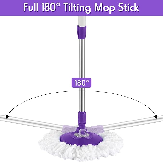 Spin Mop Replacement Handle 360 Degree Spin Mop Pole Handle Replacement Rotating Telescopic Stick for Head Replace Spinning Household Cleaning Accessories for Home(Purple)