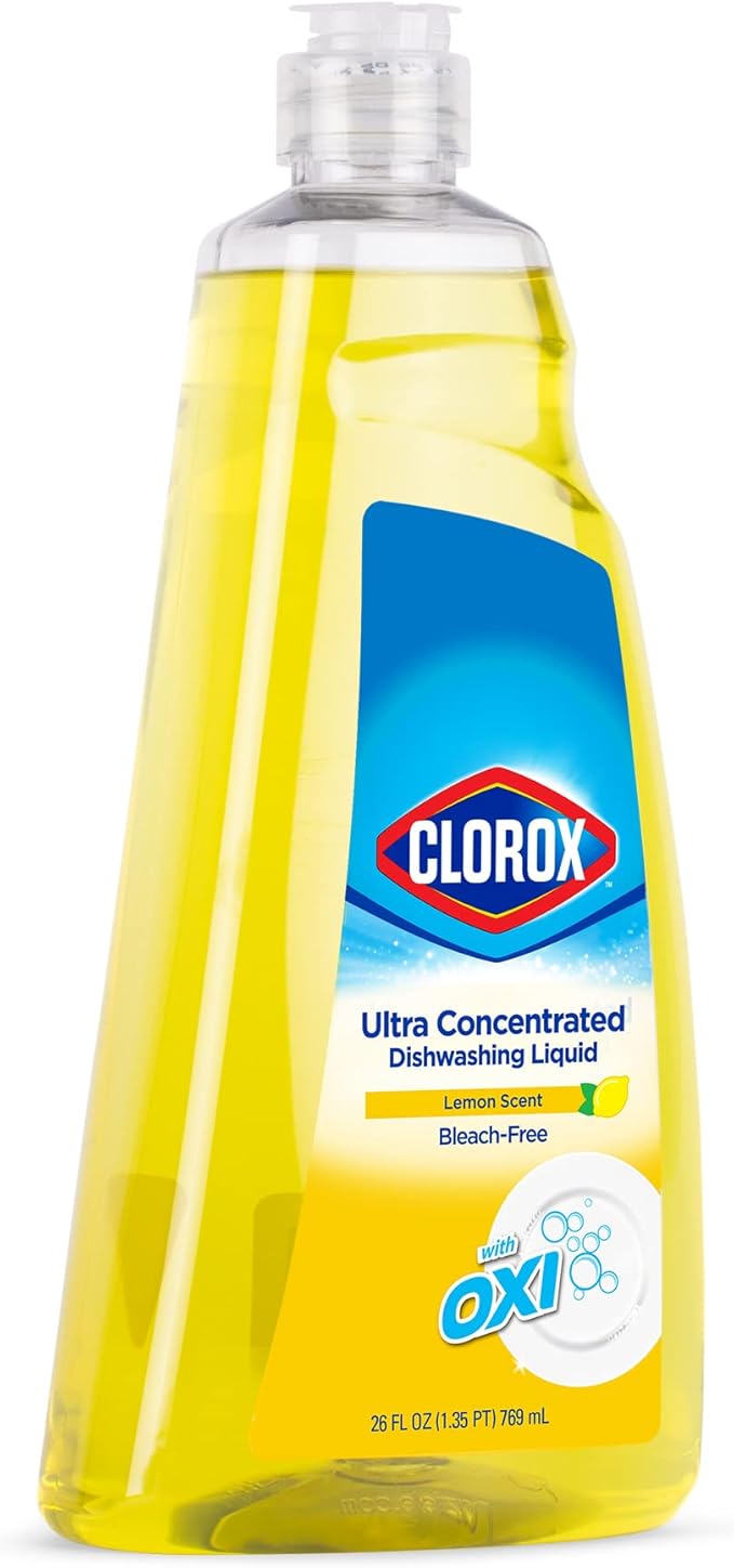 Clorox Ultra Concentrated Liquid Dish Soap with OXI, Lemon Scent - Dishwashing Detergent, Bleach-Free Formula Powers Through Grease, 26 Fl Oz