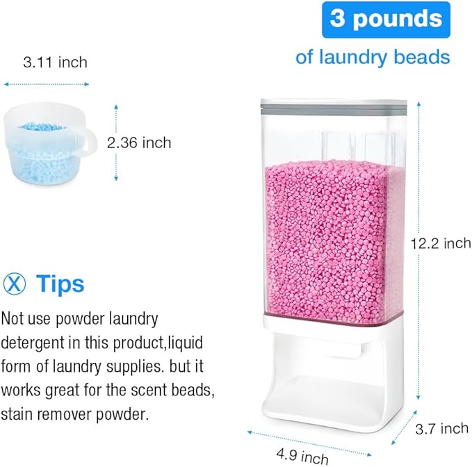 Conworld Laundry Detergent Dispenser, Wall Mounted Laundry Beads Dispenser for Scent Booster Beads, Stain Remover Powder, Bath Salts, Rice, Beans Grain and Dry Food, Laundry Scent Booster Container