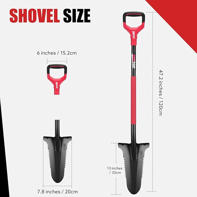 Drain Spade Garden Shovel Digging Shovels Root Saw Spade with Ergonomics Oval Steel Handle for Digging, Trenching, Cutting Roots,47.2 Inches