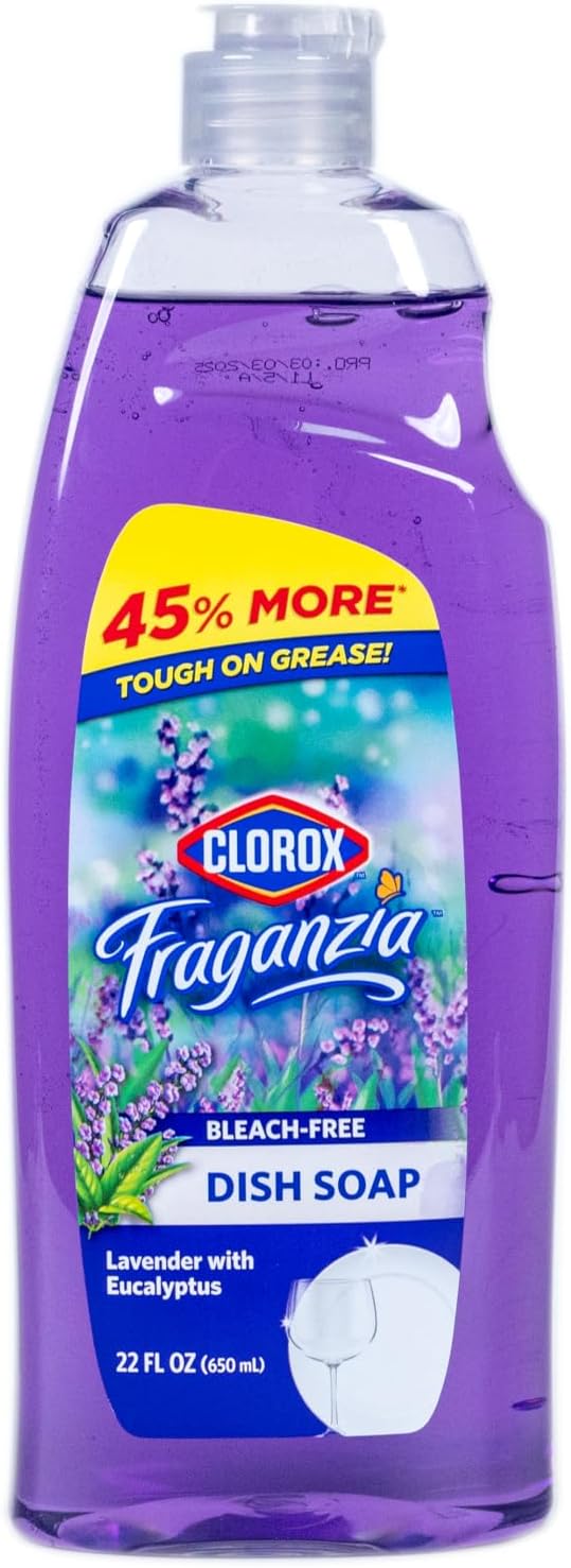 Clorox Fraganzia Liquid Dishwashing Soap - Cuts Through Tough Grease FAST - Quick Rinsing Dish Soap Formula Washes Away Grime - A Powerful Clean You Can Trust, Lavender Scent, 22 Fl Oz (Pack of 2)